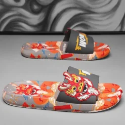 Men's Red Dragon Print Slide Sandals with 3D Dragon Design, Casual Style for Summer and Festivals