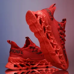 Men's Red Fashion Sneakers, Breathable Mesh Upper, Trendy Design with Bold 'FASHION' Print, Lightweight Sports Shoes for Casual and Everyday Wear