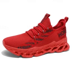 Men's Red Fashion Sneakers, Breathable Mesh Upper, Trendy Design with Bold 'FASHION' Print, Lightweight Sports Shoes for Casual and Everyday Wear