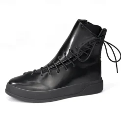 Men's Red Faux Leather High-Top Boots with Side Zipper and Lace-Up Design – Stylish Casual Footwear for Fall and Winter