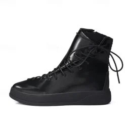 Men's Red Faux Leather High-Top Boots with Side Zipper and Lace-Up Design – Stylish Casual Footwear for Fall and Winter