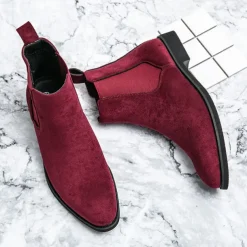 Men's Red Faux Suede Chelsea Boots with Elastic Side Panels - Ideal for Casual Outings, Evening Events, and Making a Stylish Statement