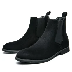 Men's Red Faux Suede Chelsea Boots with Elastic Side Panels - Ideal for Casual Outings, Evening Events, and Making a Stylish Statement