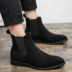 Men's Red Faux Suede Chelsea Boots with Elastic Side Panels - Ideal for Casual Outings, Evening Events, and Making a Stylish Statement