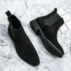 Men's Red Faux Suede Chelsea Boots with Elastic Side Panels - Ideal for Casual Outings, Evening Events, and Making a Stylish Statement