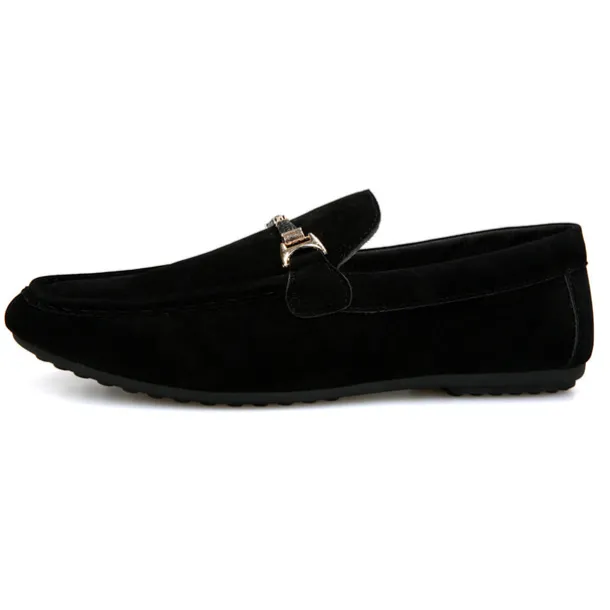 Men's Red Faux Suede Loafers, Casual Slip-On Driving Shoes with Metal Buckle Detail - Stylish and Comfortable Footwear for Daily Wear
