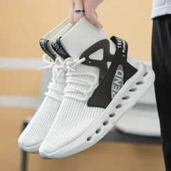 Men's Red High-Top Breathable Athletic Sneakers – Lightweight Knit Running Shoes with Cushioned Sole for Sports & Casual Wear