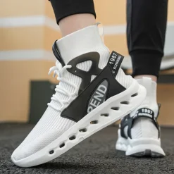 Men's Red High-Top Breathable Athletic Sneakers – Lightweight Knit Running Shoes with Cushioned Sole for Sports & Casual Wear