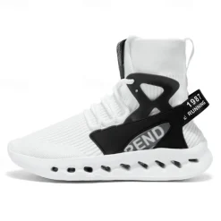 Men's Red High-Top Breathable Athletic Sneakers – Lightweight Knit Running Shoes with Cushioned Sole for Sports & Casual Wear