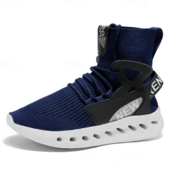 Men's Red High-Top Breathable Athletic Sneakers – Lightweight Knit Running Shoes with Cushioned Sole for Sports & Casual Wear