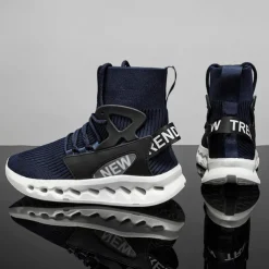 Men's Red High-Top Breathable Athletic Sneakers – Lightweight Knit Running Shoes with Cushioned Sole for Sports & Casual Wear