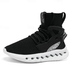 Men's Red High-Top Breathable Athletic Sneakers – Lightweight Knit Running Shoes with Cushioned Sole for Sports & Casual Wear