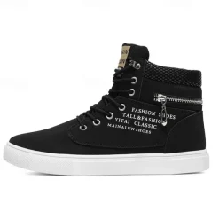 Men's Red High-Top Sneakers – Lace-Up Casual Ankle Boots with Zipper Detail and Stylish Print