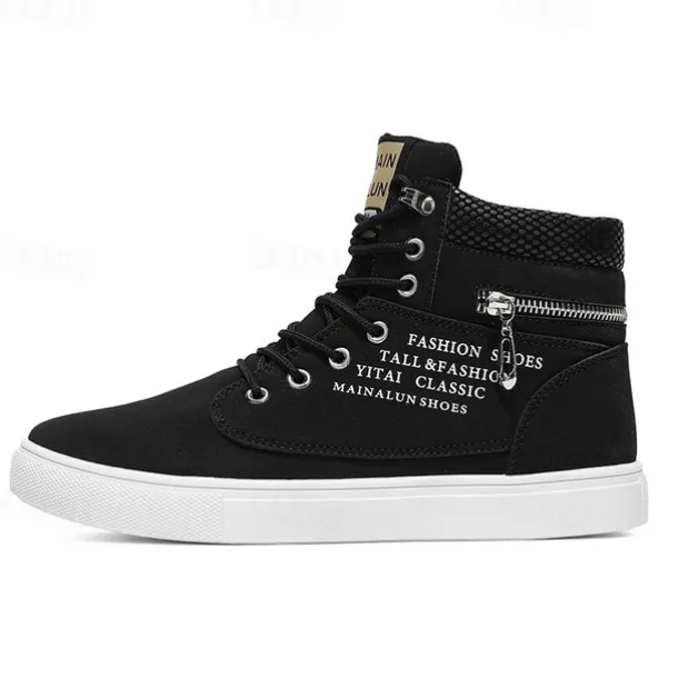 Men's Red High-Top Sneakers – Lace-Up Casual Ankle Boots with Zipper Detail and Stylish Print