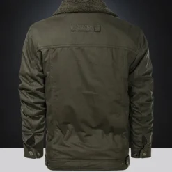 Men's Reindeer Print Embroidered Fleece Jacket Sherpa Hunting Jacket Work Cargo Jacket Turn-Down Collar Warm Winter Cotton Jacket Vintage Casual Going Out Coat Multi-Pockets