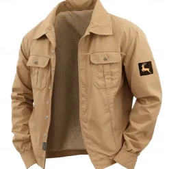 Men's Reindeer Work Shirt Western Shirt Cargo Shirt Long Sleeve Casual Sports & Outdoor Going out Fall Winter Turndown Button-Down Black Army Green Khaki