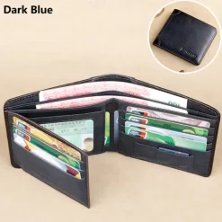 Men's RFID Blocking Bifold Wallet, Genuine Leather Slim Card Holder with ID Window and Cash Compartment, Classic Business Style for Daily Use and Travel