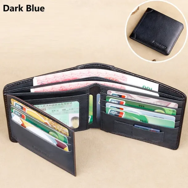 Men's RFID Blocking Bifold Wallet, Genuine Leather Slim Card Holder with ID Window and Cash Compartment, Classic Business Style for Daily Use and Travel
