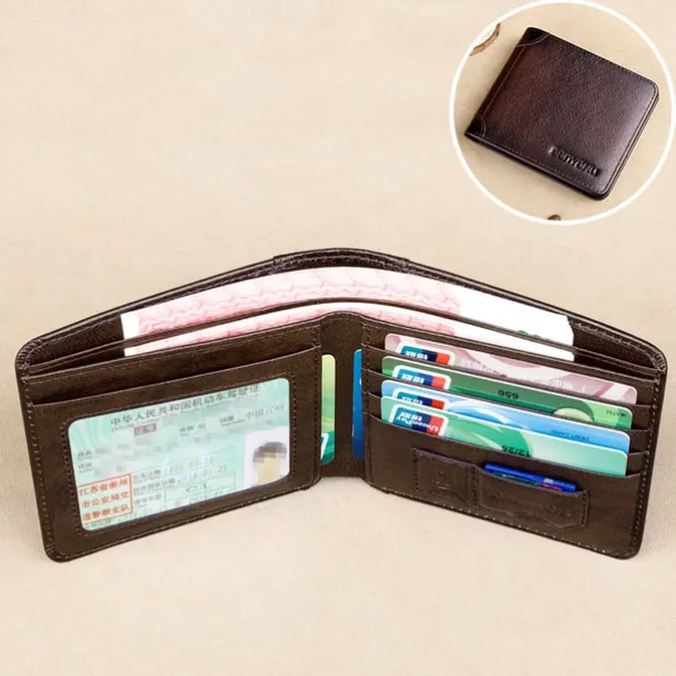 Men's RFID Blocking Bifold Wallet, Genuine Leather Slim Card Holder with ID Window and Cash Compartment, Classic Business Style for Daily Use and Travel