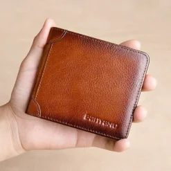 Men's RFID Blocking Bifold Wallet, Genuine Leather Slim Card Holder with ID Window and Cash Compartment, Classic Business Style for Daily Use and Travel