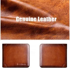 Men's RFID Blocking Bifold Wallet, Genuine Leather Slim Card Holder with ID Window and Cash Compartment, Classic Business Style for Daily Use and Travel