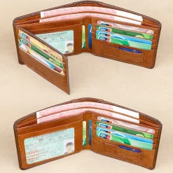 Men's RFID Blocking Bifold Wallet, Genuine Leather Slim Card Holder with ID Window and Cash Compartment, Classic Business Style for Daily Use and Travel