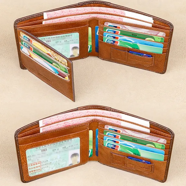 Men's RFID Blocking Bifold Wallet, Genuine Leather Slim Card Holder with ID Window and Cash Compartment, Classic Business Style for Daily Use and Travel