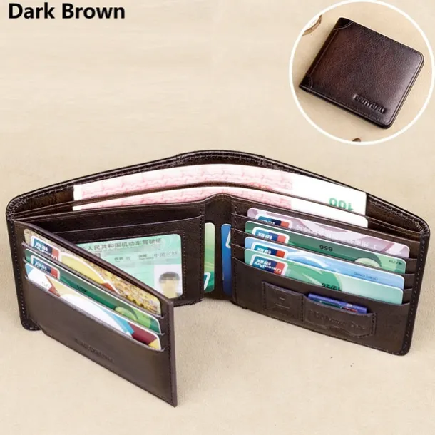 Men's RFID Blocking Bifold Wallet, Genuine Leather Slim Card Holder with ID Window and Cash Compartment, Classic Business Style for Daily Use and Travel