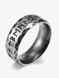 Men's Ring Ancient silver Steel Black Stainless Steel Titanium Steel Vintage Nordic