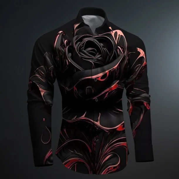 Men's Rose Geometric Pattern Button Up Shirt Printed Shirts Long Sleeve Subcultural Vacation Party Street Spring & Summer Turndown Print Button-Down Red Gold