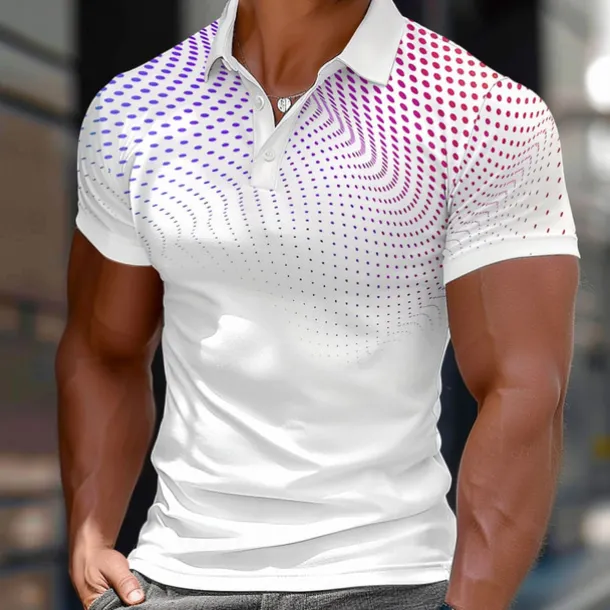 Men's Round Dots Geometic Polo Short Sleeve Polo Shirts Collared Shirts Casual School Outdoor Daily Wear Home Wear 3D Print Summer Purple Gray