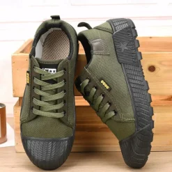 Men's Rugged Canvas Sneakers – Durable Lace-Up Outdoor Casual Shoes with Rubber Sole for Hiking and Work