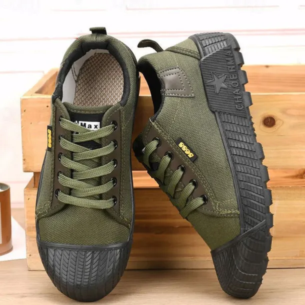 Men's Rugged Canvas Sneakers – Durable Lace-Up Outdoor Casual Shoes with Rubber Sole for Hiking and Work