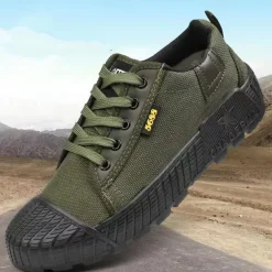 Men's Rugged Canvas Sneakers – Durable Lace-Up Outdoor Casual Shoes with Rubber Sole for Hiking and Work