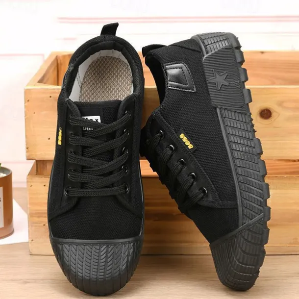 Men's Rugged Canvas Sneakers – Durable Lace-Up Outdoor Casual Shoes with Rubber Sole for Hiking and Work