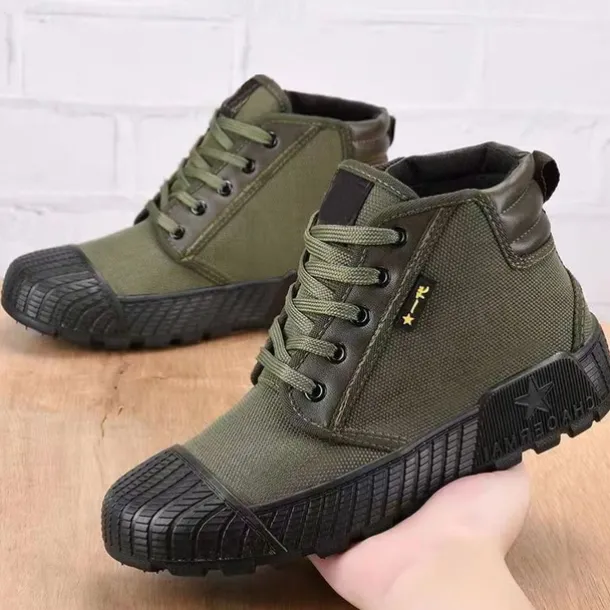 Men's Rugged Canvas Sneakers – Durable Lace-Up Outdoor Casual Shoes with Rubber Sole for Hiking and Work