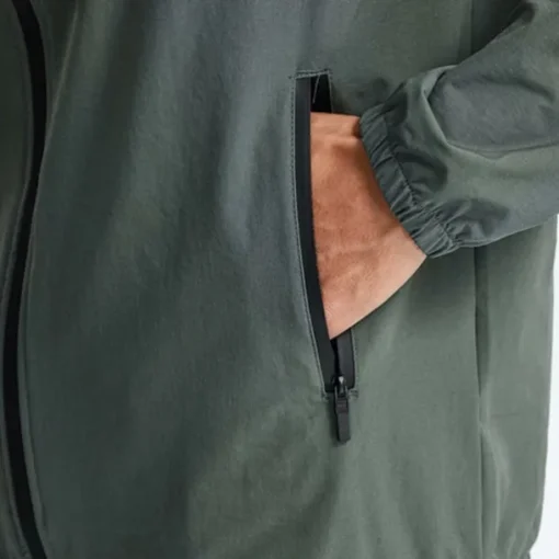 Men's Running Jacket Zipper Pocket Long Sleeve Hoodie Casual Athleisure Fall Windproof Breathable Gym Workout Running Walking Sportswear Activewear Solid Colored Black Green