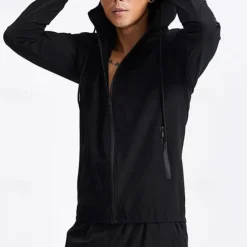 Men's Running Jacket Zipper Pocket Long Sleeve Hoodie Casual Athleisure Fall Windproof Breathable Gym Workout Running Walking Sportswear Activewear Solid Colored Black Green
