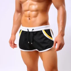 Men's Running Shorts Athletic Shorts Drawstring with White Trim Bottoms Outdoor Home Cotton Breathable Comfortable Gym Workout Exercise & Fitness Leisure Sports Sportswear Activewear Fashion Black