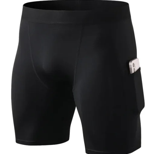 Men's Running Shorts Compression Shorts with Phone Pocket Base Layer Outdoor Athletic Spandex Tummy Control Butt Lift Breathable Yoga Fitness Gym Workout Sportswear Activewear Solid Colored Black
