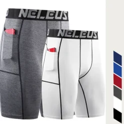 Men's Running Shorts Compression Shorts with Phone Pocket Base Layer Athletic Spandex Tummy Control Breathable Moisture Wicking Yoga Fitness Gym Workout Sportswear Activewear Black White Red