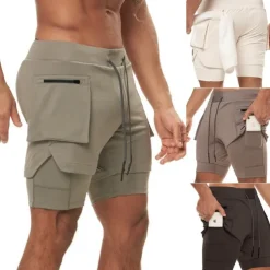 Men's Running Shorts Gym Shorts Drawstring 2 in 1 Shorts Athletic Athleisure Spandex Breathable Soft Quick Dry Yoga Fitness Gym Workout Sportswear Activewear Solid Colored Black Army Green Khaki