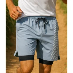 Men's Running Shorts Pocket 2 in 1 Shorts Sports & Outdoor Casual Breathable Quick Dry Lightweight Elastic Tennis Golf Running Regular Fit Sportswear Activewear Black Ocean Blue Blue