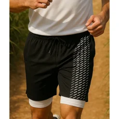 Men's Running Shorts Pocket 2 in 1 Shorts Sports & Outdoor Casual Breathable Quick Dry Lightweight Elastic Tennis Golf Running Regular Fit Sportswear Activewear Black Ocean Blue Blue