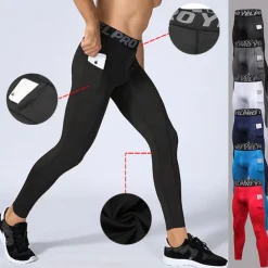 Men's Running Tights Leggings Compression Pants with Phone Pocket High Waist Base Layer Winter Tummy Control Butt Lift Quick Dry Fitness Gym Workout Running Sportswear Activewear Black White Red