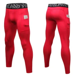Men's Running Tights Leggings Compression Pants with Phone Pocket High Waist Base Layer Winter Tummy Control Butt Lift Quick Dry Fitness Gym Workout Running Sportswear Activewear Black White Red