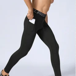 Men's Running Tights Leggings Compression Pants with Phone Pocket High Waist Base Layer Winter Tummy Control Butt Lift Quick Dry Fitness Gym Workout Running Sportswear Activewear Black White Red