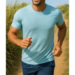 Men's Running Top Running Shirt Short Sleeve Tee Tshirt Breathable Quick Dry Lightweight Elastic Tennis Golf Running Sportswear Activewear Striped Black White Blue