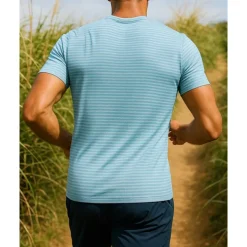 Men's Running Top Running Shirt Short Sleeve Tee Tshirt Breathable Quick Dry Lightweight Elastic Tennis Golf Running Sportswear Activewear Striped Black White Blue