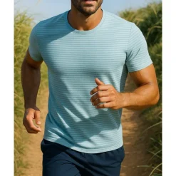 Men's Running Top Running Shirt Short Sleeve Tee Tshirt Breathable Quick Dry Lightweight Elastic Tennis Golf Running Sportswear Activewear Striped Black White Blue